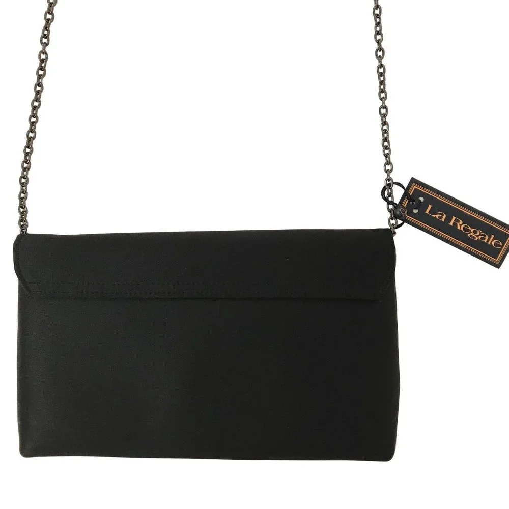 NWT La Regale Womens Black Bow Snap Closure Chain Strap Small Purse - Picture 2 of 5